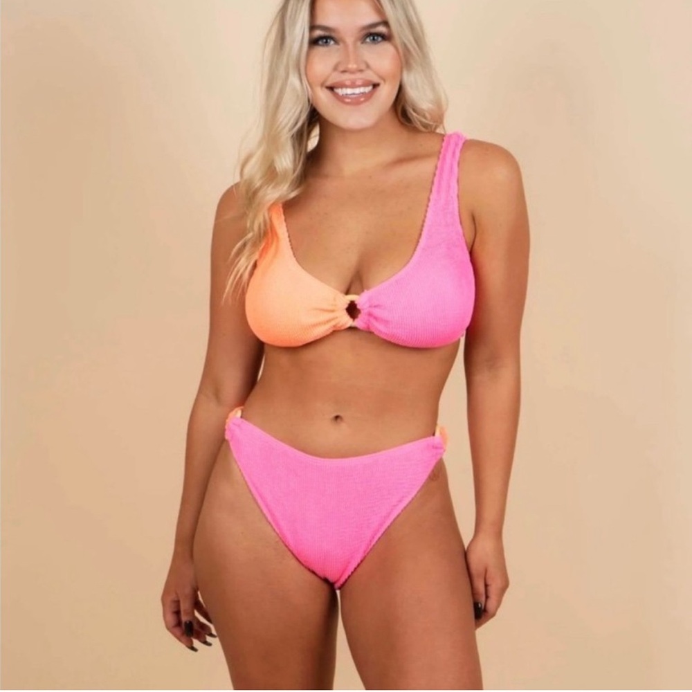Blushing Brunette Vibrant Orange and Pink Bikini Set Never Worn.